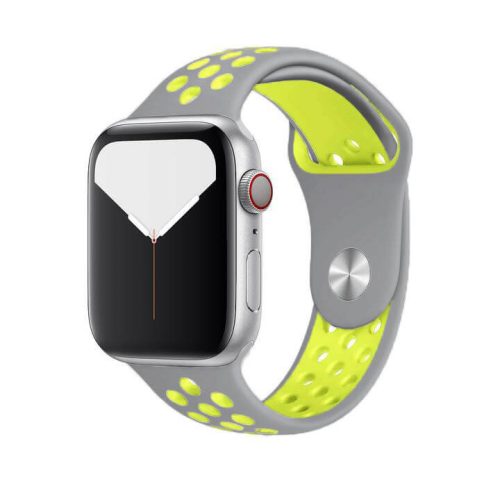 Szilikon Sport Apple Watch Szíj Ezüst-Sárga, S/M, 38, 40, 41mm