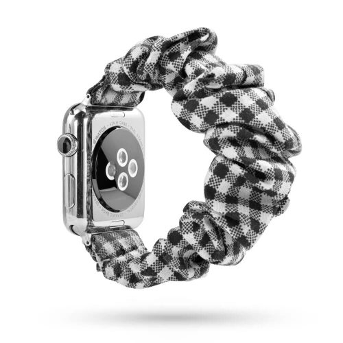 Frilly Apple Watch Szövet Szíj Fekete Fehér Kockás, 42, 44, 45, 49mm