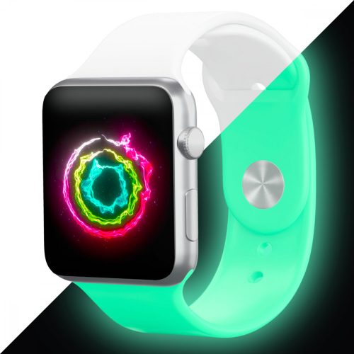 Sötétben Világító Apple Watch Szilikon Szíj Fehér, M/L, 38, 40, 41mm