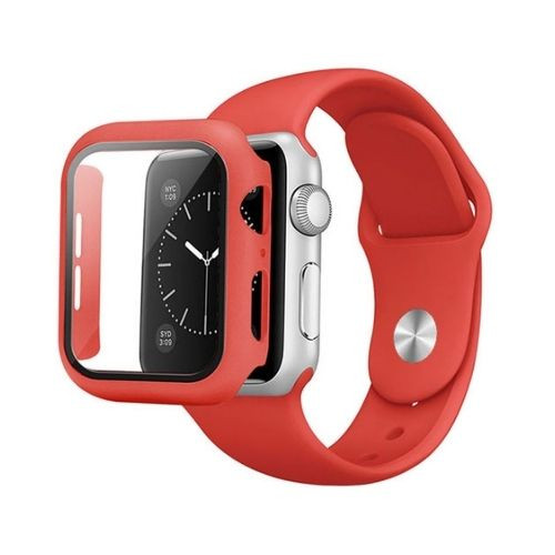 Szilikon Apple Watch Szíj és Tok (Azonos Színben) Piros, M/L, 40mm