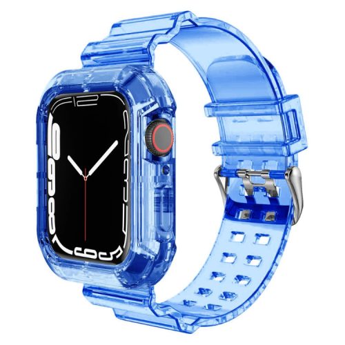 Átlátszó Szilikon Apple Watch Szíj és Tok Kék, 42mm, 44mm, 45mm
