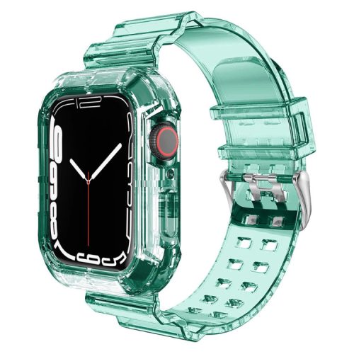 Átlátszó Szilikon Apple Watch Szíj és Tok Zöld, 42mm, 44mm, 45mm